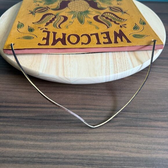 Folk Art Welcome Plaque Studio Pottery By Laura Jurford 2001 Pineapple Floral - Picture 5 of 8